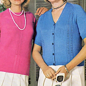 Lady&#39;s  short sleeve Cardigan and long sleeve Jumper vintage 4-ply or 3-ply knitting pattern PDF 36-46&quot;, 1970&#39;s fashion Instant download PDF