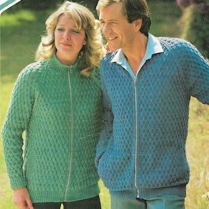 His and hers knitted jacket knitting pattern, Zip up cardigan PDF 34-44" Instant download, Vintage pattern digital download
