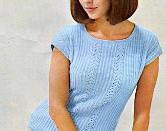 Jersey estampado de manga corta con cuello redondo para mujer Patrón de tejido de 3 capas PDF 34-40", Tejido de 3 capas Descarga instantánea, patrón de la década de 1960 PDF