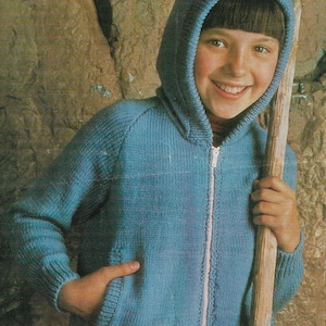Children&#39;s unisex zipper bomber jacket with hood DK boys and girls knitting pattern PDF 24-32&quot;, Vintage knit pattern Instant download PDF