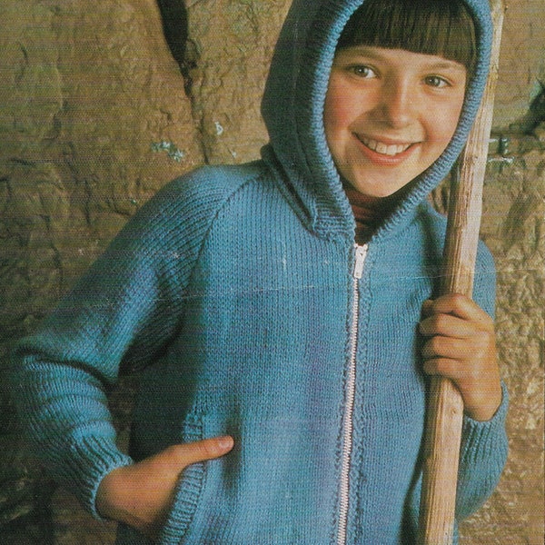 Children's unisex zipper bomber jacket with hood DK boys and girls knitting pattern PDF 24-32", Vintage knit pattern Instant download PDF