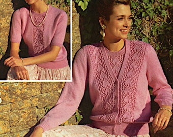 Twinset Langarm Cardigan Kurzarm Pullover, 4-fädiges Strickmuster, PDF 32-42" Sofortiger Download, 1980's digital PDF