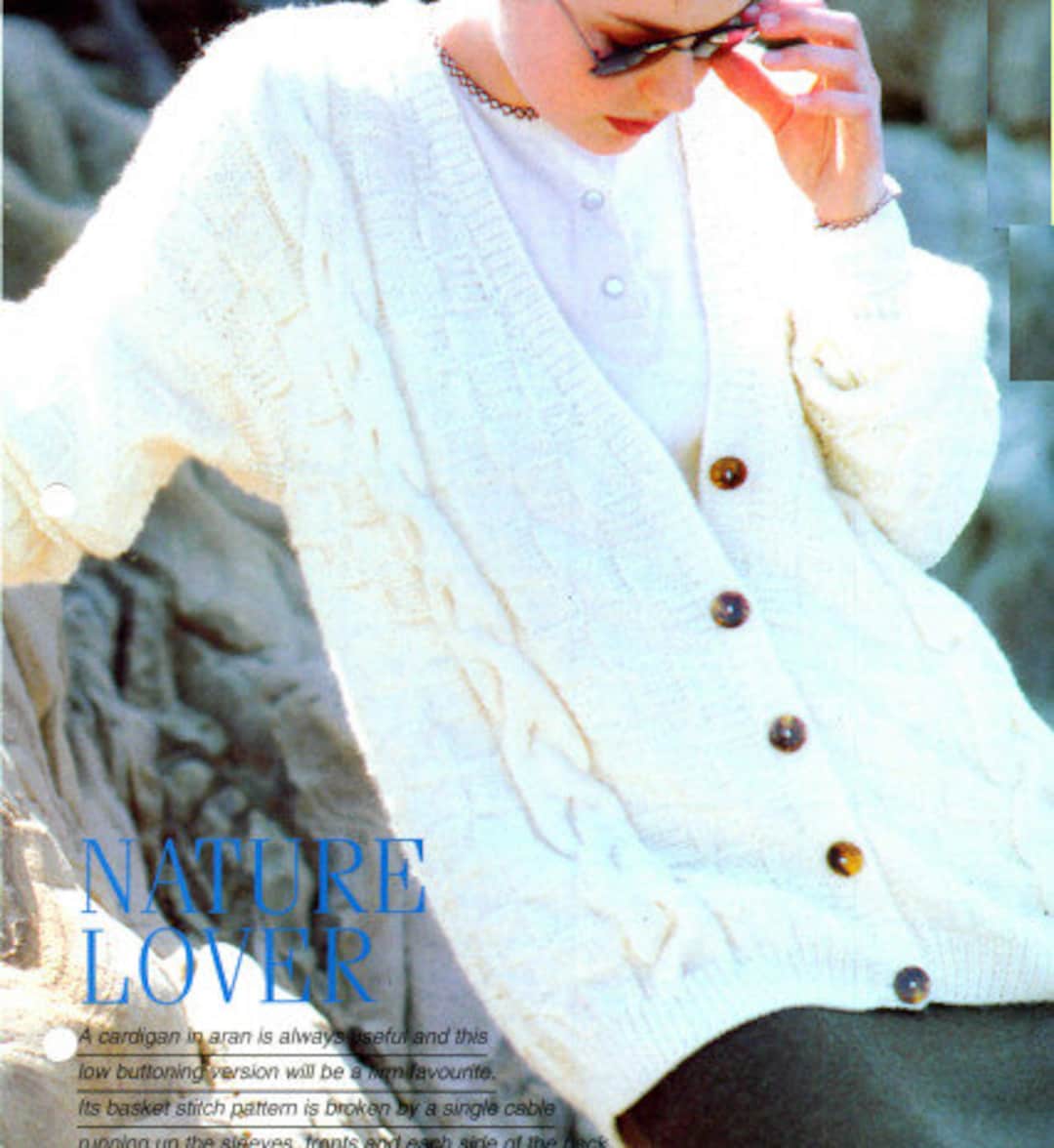 Womens Aran Cardigan Knitting Pattern PDF Digital Download Etsy