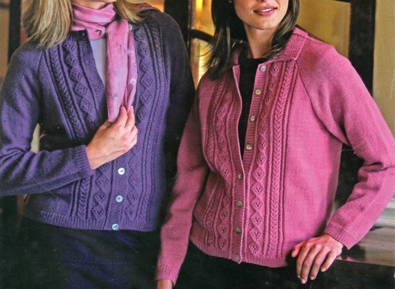 Long Sleeve Round Neck and Collar Button up Cardigan DK Knitting