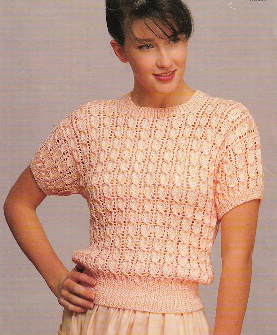 Womens Short Sleeve Sweater Knitting Pattern, Round Neck