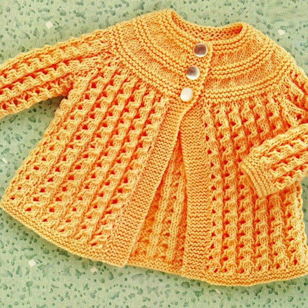 Baby's Matinee coat round 3 button neck, 3 and 4 ply knitting pattern sizes 16-19", Instant download, Vintage children's pattern PDF