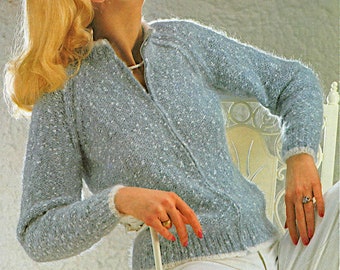 Casaco curto de tricô com zíper, modelo circular em PDF, 30-40 polegadas (76-102 cm), download instantâneo. Padrão vintage dos anos 70 para download digital.