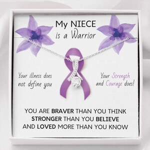 Nastro per il cancro al pancreas - Mia nipote è una guerriera - Collana con nastro per il cancro al pancreas a sostegno della nipote
