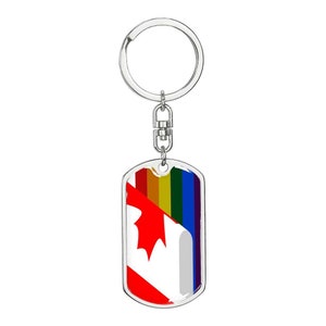 Canadian Pride Flag Dog Tag Keychain, Silver or Gold, Gift to Friend, For Partner, Engraving Options