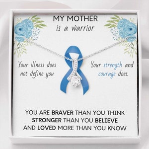 COLON CANCER RIBBON - My Mother is a Warrior - Beautiful Ribbon Necklace - Cancer Awareness for Mother