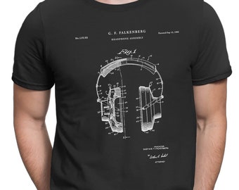 Headphones Patent T Shirt, Music Lover Gift, Recording Studio, Hip Hop Shirt, musician gift, musician t shirt, musician shirt, PT269