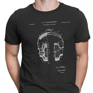 Headphones Patent T Shirt, Music Lover Gift, Recording Studio, Hip Hop Shirt, musician gift, musician t shirt, musician shirt, PT269