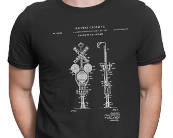 Camiseta de patente con señal de cruce de ferrocarril, camiseta de tren, PT120