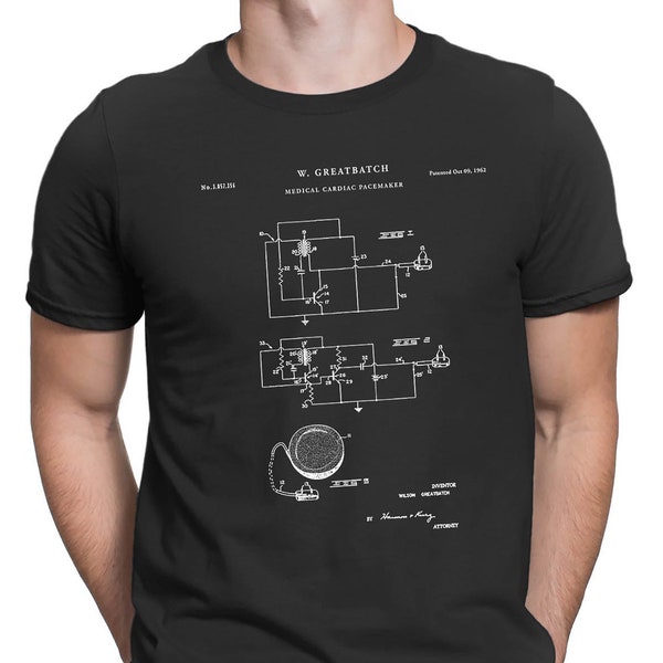 Pacemaker Patent Print Art 1962 t-shirt, Cardiology, Biomedical, Doctor, Cybernetic, PT428