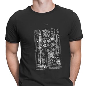 Rocket Ship T Shirt Vintage Patent Science Tee Outer Space STEM Gift for Kids & Adults PT314