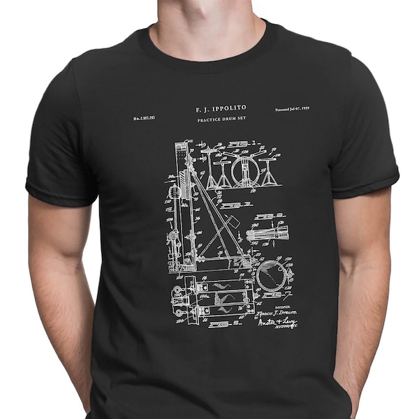 Drum Set T-Shirt, Drum Set Patent T Shirt, Regalo per camicia batterista, regalo batterista per camicia musicista, regalo musicista, regalo musicale, PT660