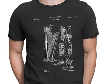 Harp Patent T-Shirt - Patent Shirt, Muzikant Shirt, Muziekkunst, Harp T-shirt, Muzikant Gift, Vintage Muziek T-Shirt, Muziek T-Shirt, PT506
