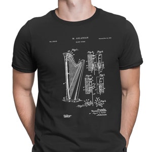 T-shirt verni harpe - chemise vernie, chemise de musicien, art musical, t-shirt harpe, cadeau musicien, t-shirt musique vintage, t-shirt musique, PT506