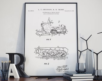 1969 Snowmobile Patent Print, Ski Lodge Decor, PH565 #m