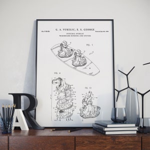 Wakeboard Blueprint Art, Patent Poster Print, Wakeboarding Poster, Wakeboard, Water Sport Decor, Ski, Skiing, Patent poster, PH672 #m