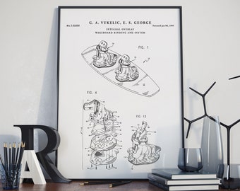 Wakeboard Blueprint Art, Patent Poster Print, Wakeboarding Poster, Wakeboard, Water Sport Decor, Ski, Skiing, Patent poster, PH672 #m