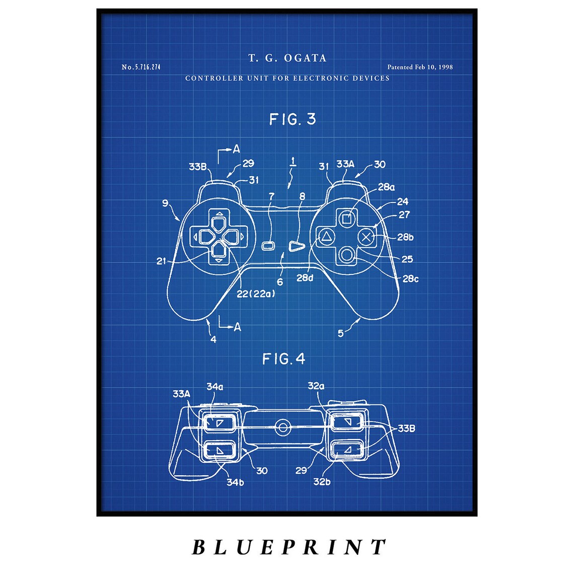 Gaming Controller Blueprint Art Patent Prints Poster Gamer Etsy