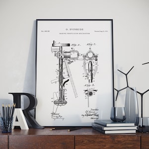 Patent Poster, Evinrude Boat Outboard Motor Patent Wall Art Print Poster, PatentQueen, Print, Art, PH769 #m