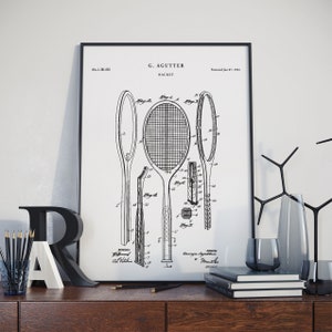 Vintage 1921 Racket Patent Drawing, Retro Art Print Poster, Poster, Wall Art, Home Decor, Tennis, Gift Idea, tennis print, PH309 #m