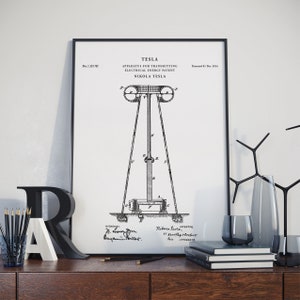 Patent Art, Telsa Apparatus For Transmitting Electrical Energy Patent Wall Art Print Poster, patent wall decor, art print patent, PH154 #m
