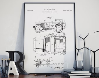 Willys Jeep Patent Poster, US Army Military Art, PH363 #m