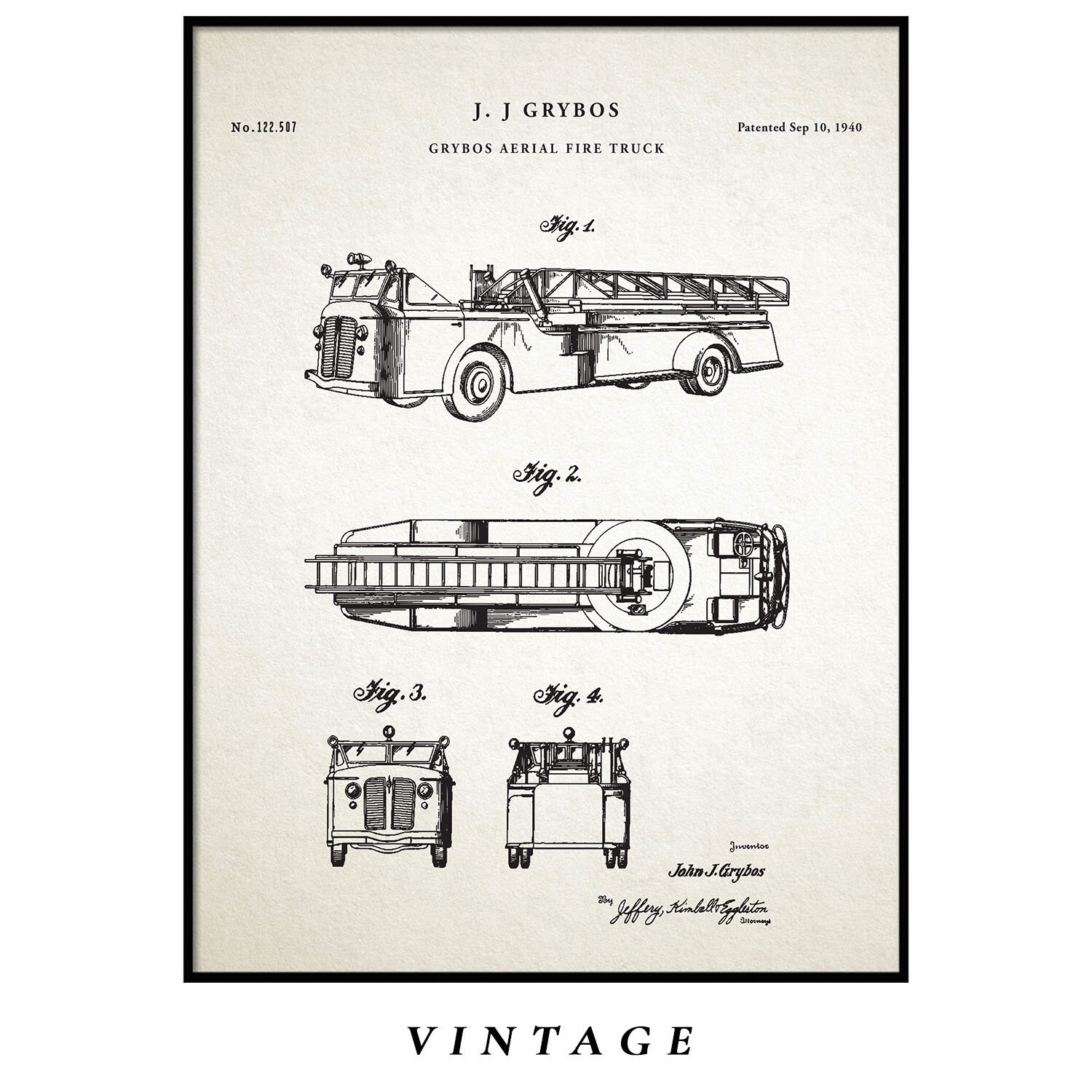 Discover Aerial Fire Truck Patent Print- 1940, Poster Wall art Illustration Print Art Home Decor Gift Vintage Patent, firefighter gift, PH246 #m