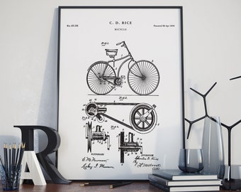 Vintage 1890 Bicycle Patent Drawing, Retro Art Print Poster, Poster, Wall Art, Home Decor, Old Fashion Bike, Cycling, Gift Idea, PH204 #m