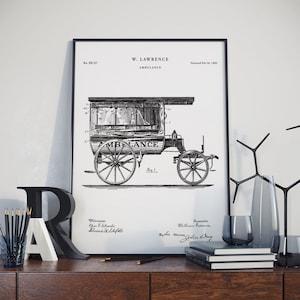 Ambulance Patent, Vintage Ambulance, EMT Wall Art Decor, Emergency Vehicle, Ambulance Blueprint, Paramedic Gifts, Firefighter EMT, PH622 #m