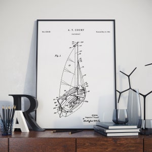 Patent 1964 Sailboat Art Print Designed by Andrew Court , Poster Print, Nautical, Ship Wall Art, Marina Wall Art, sailing patent, PH453 #m