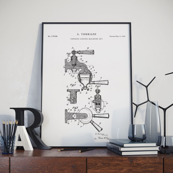 Espresso Machine Patent Print Art, Vintage Espresso Machine Art, Espresso Machine Patent Print, Coffee Art, Espresso Machine, PH238 #m