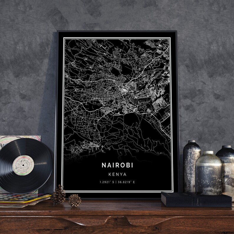 Nairobi Black Map Black White Map Art City Map Poster | Etsy