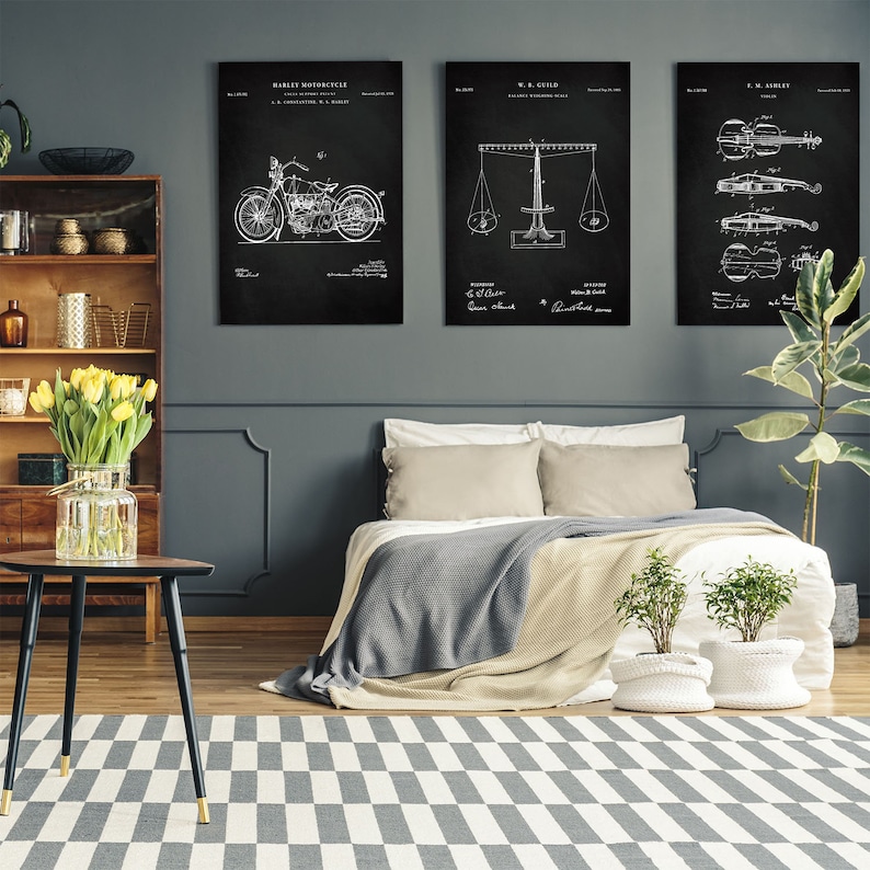 Harley Motorcycle Patent Vintage Art Blueprint office decor Wall Art Harley Motorcycle Poster Print Poster Decor PH77 #m