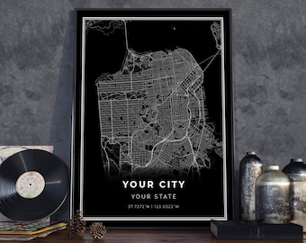 Any City Map, Custom Map Print, Personalized Map, Custom City Map, Custo m Map, Custom Map Poster, Custom Street Map, Custom Map Gift | #COR