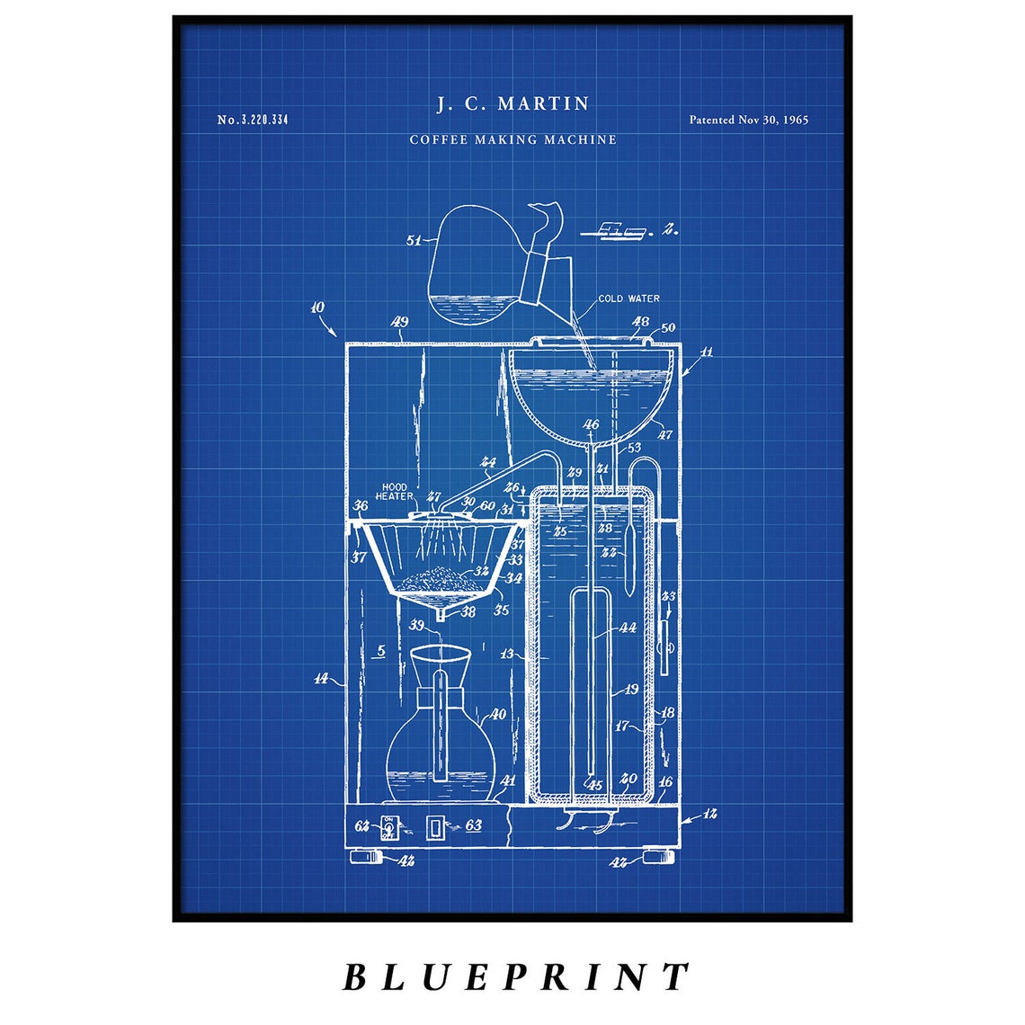Coffee Machine Blueprint Art Poster Print Coffee Patent Etsy