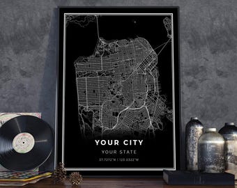 Custom City Street Map Art Print | Personalized Location Poster