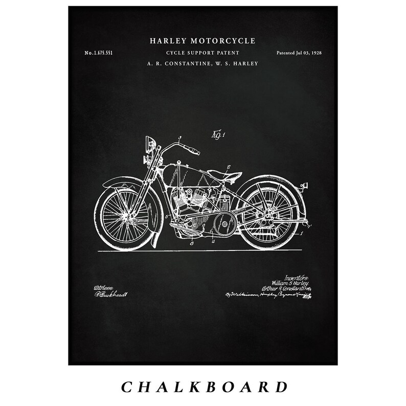 Harley Motorcycle Patent Vintage Art Blueprint office decor Wall Art Harley Motorcycle Poster Print Poster Decor PH77 #m