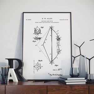 Archery Patent Poster, Bow and Arrow, Archery Art, Archery Poster, Archery Wall Art, Bow and Arrow Art, Bow Patent, Bow Poster, PH190 #m