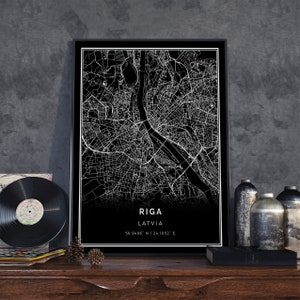 Riga Black Map Black White Map Art City Map Poster - Etsy