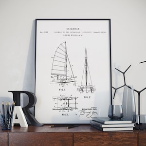 Patent Print, Sailboat Of The Catamaran Type Patent Wall Art Poster, patent pictures, etsy patent prints, patent art posters, PH131 #m