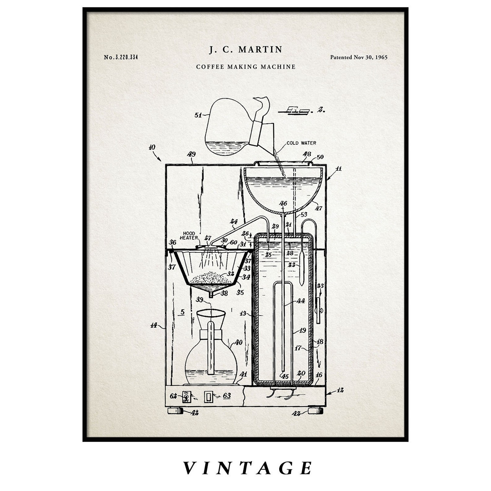 Coffee Machine Blueprint Art Poster Print Coffee Patent Etsy