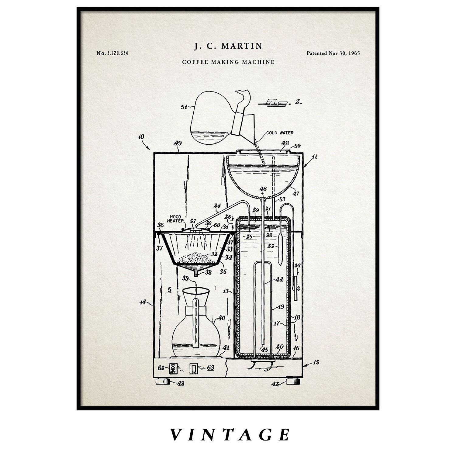 Coffee Machine Blueprint Art Poster Print Coffee Patent Etsy