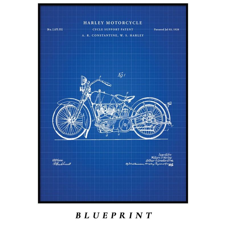 Harley Motorcycle Patent Vintage Art Blueprint office decor Wall Art Harley Motorcycle Poster Print Poster Decor PH77 #m
