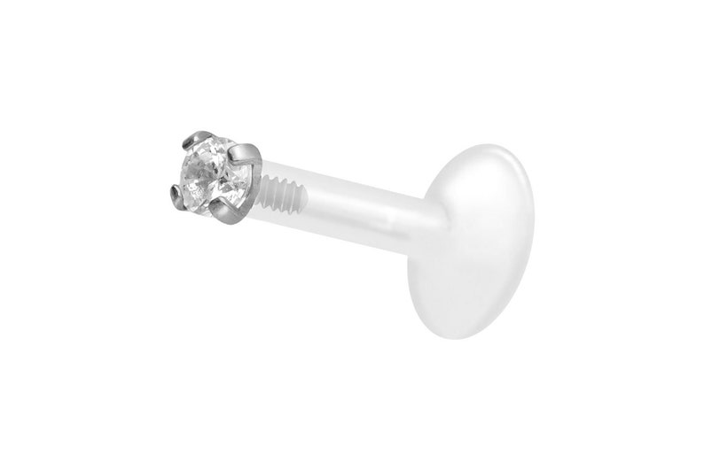 piercinginspiration® PTFE titanium crystal labret round piercing barbell image 4