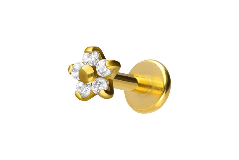 piercinginspiration\u00ae Titanium Internal Thread Labret 5 Crystals Flower Barbell Piercing