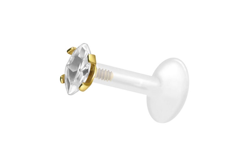 piercinginspiration® Titanium PTFE Crystal Labret Oval Drop Piercing Barbell image 8
